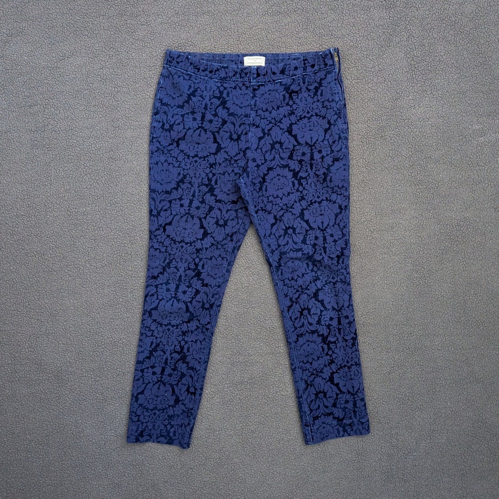 Anthropologie The Essential Skinny Blue Damask Flocked Floral Pants Size 8
